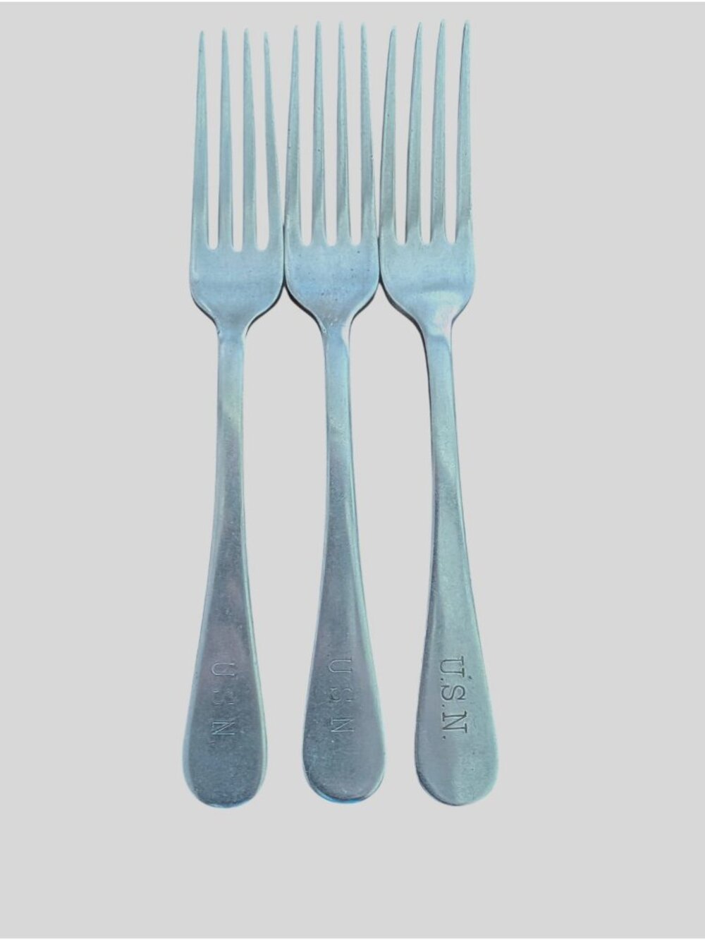 WWII Reed & Barton USN Marked Stainless Steel Forks Set Of 3 Navy Flatware 7.5"